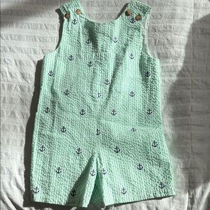 Charming Mint Kids Overalls with Anchor Design